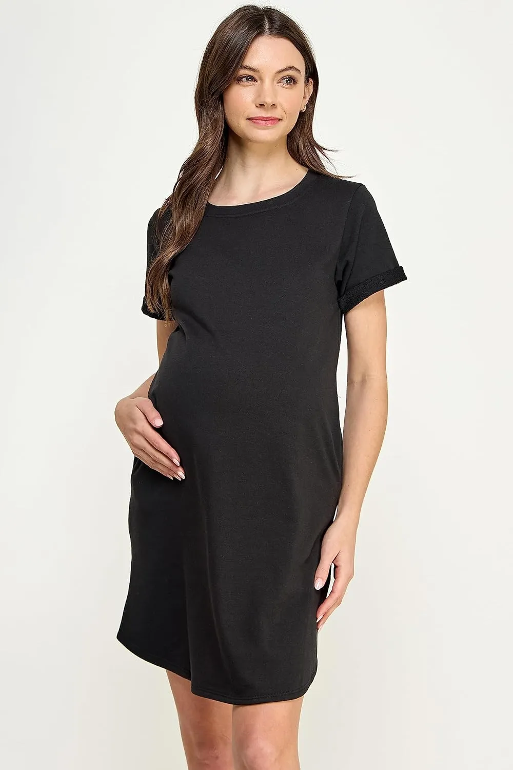 LaClef Womens Short Sleeve Maternity T-Shirt Dress with Pockets