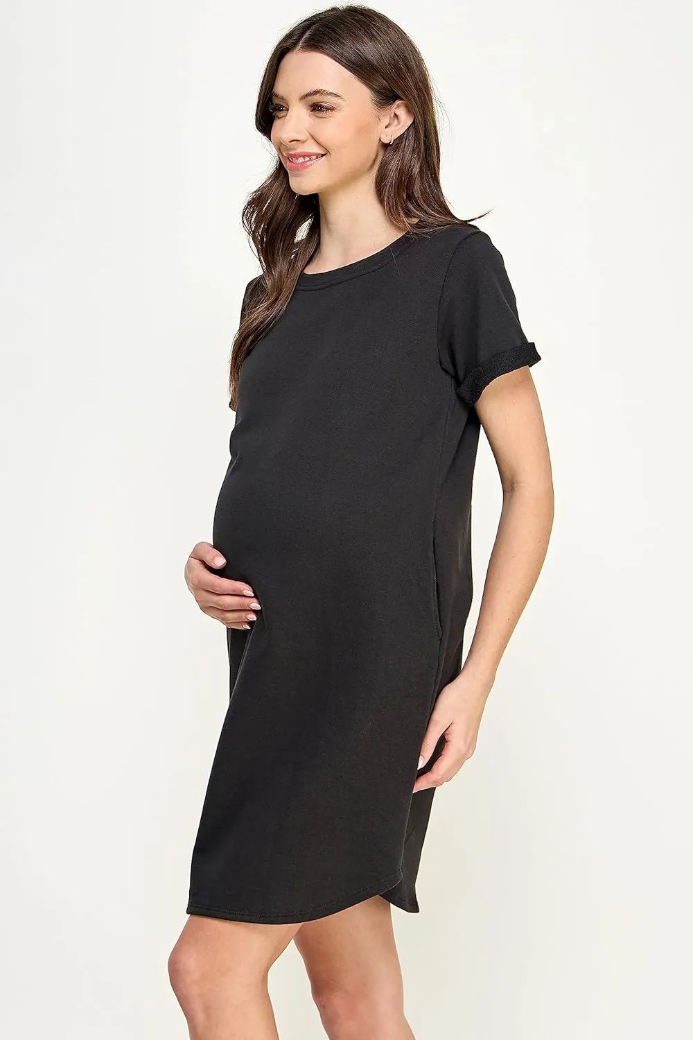 LaClef Womens Short Sleeve Maternity T-Shirt Dress with Pockets