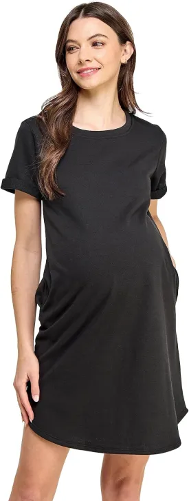 LaClef Womens Short Sleeve Maternity T-Shirt Dress with Pockets
