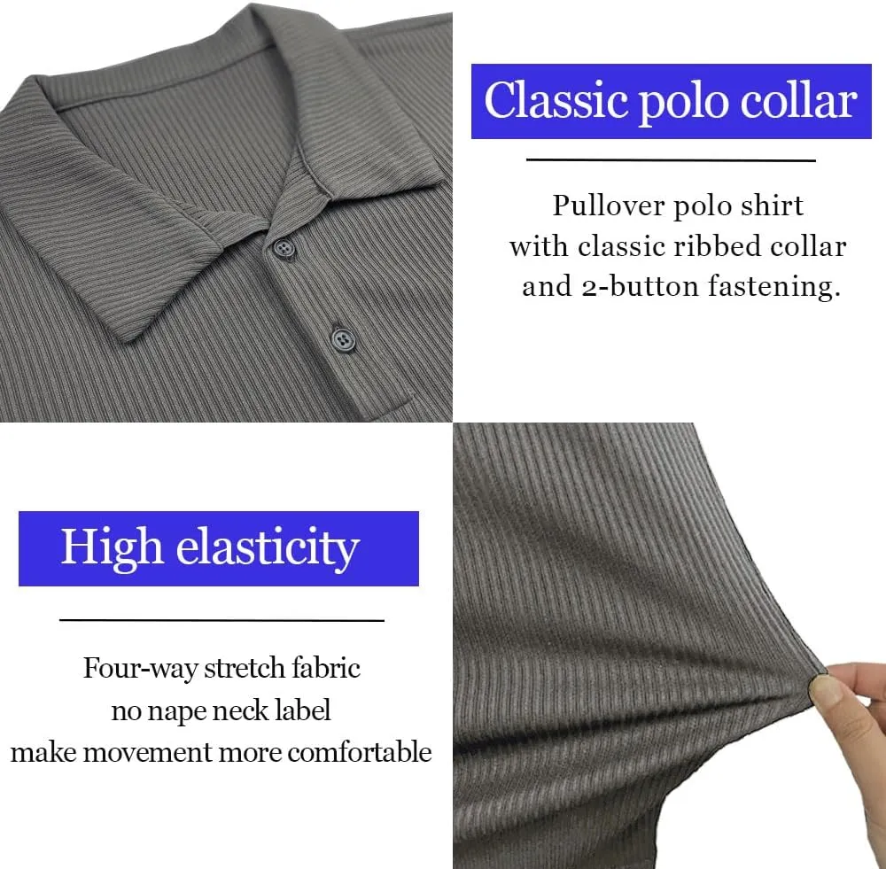 Lehmanlin Men's Muscle Polo Shirts Long&Short Sleeve Casual T- Shirts Slim Fit Stretch Ribbed Golf Tops