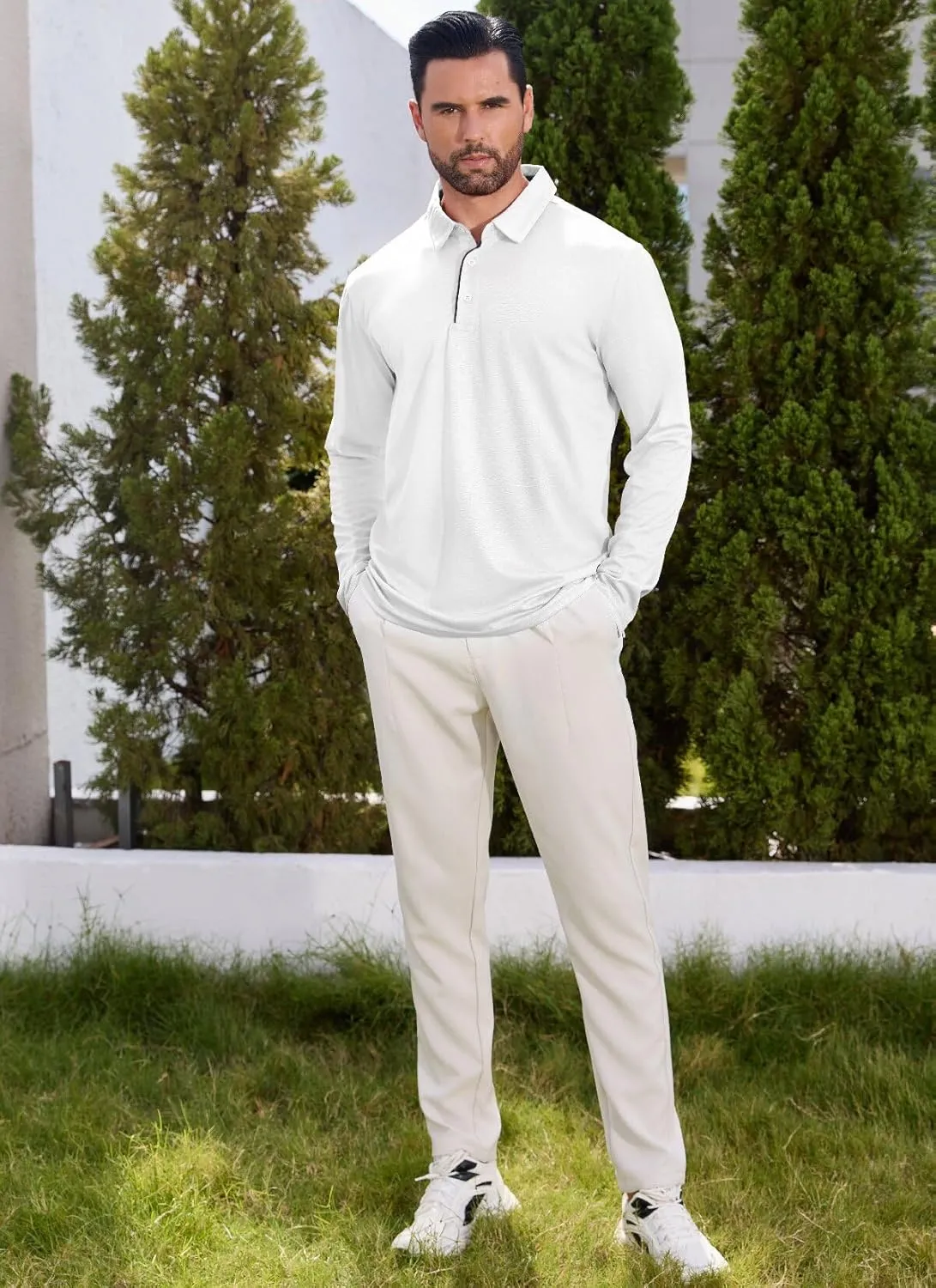 Men Polo Shirts Long Sleeve Moisture Wicking Dry Fit Performance Tactical Shirt Collared Casual Golf Tennis Shirt