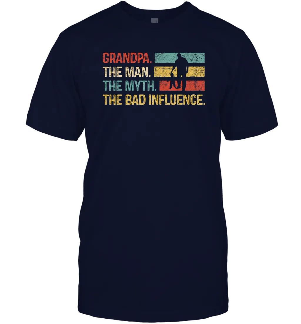 Mens Grandpa The Man The Myth The Bad Influence Gift Men Cotton T-Shirt