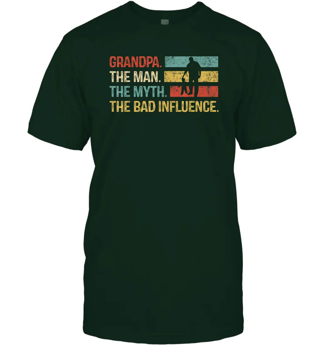Mens Grandpa The Man The Myth The Bad Influence Gift Men Cotton T-Shirt