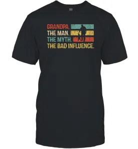 Mens Grandpa The Man The Myth The Bad Influence Gift Men Cotton T-Shirt
