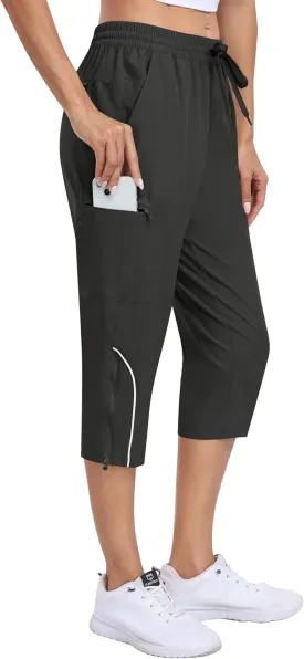 MoFiz Capri Pants for Women Lightweight Casual Summer Trip Loose Shorts with Zipper Pockets
