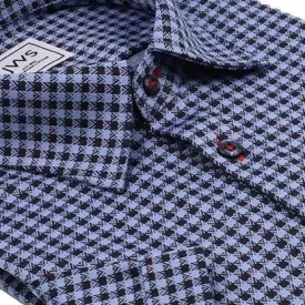 Navy on Blue Gingham Dobby Knit Pique Polo Shirt