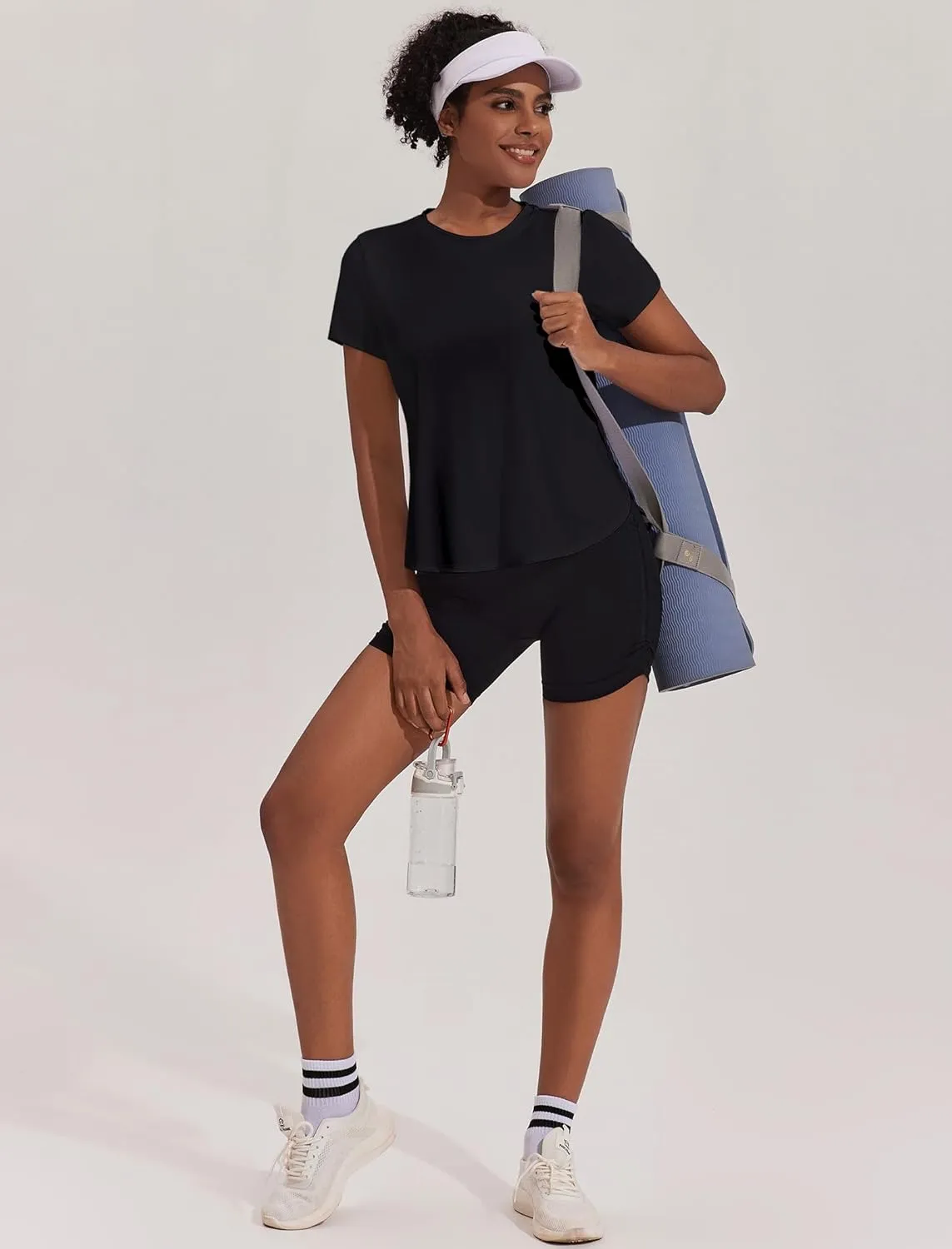 PINSPARK Workout Tops for Women UPF 50  Yoga Shirts Short Sleeve Athletic Tops with Side Slits Running Gym Tee Top Loose Fit
