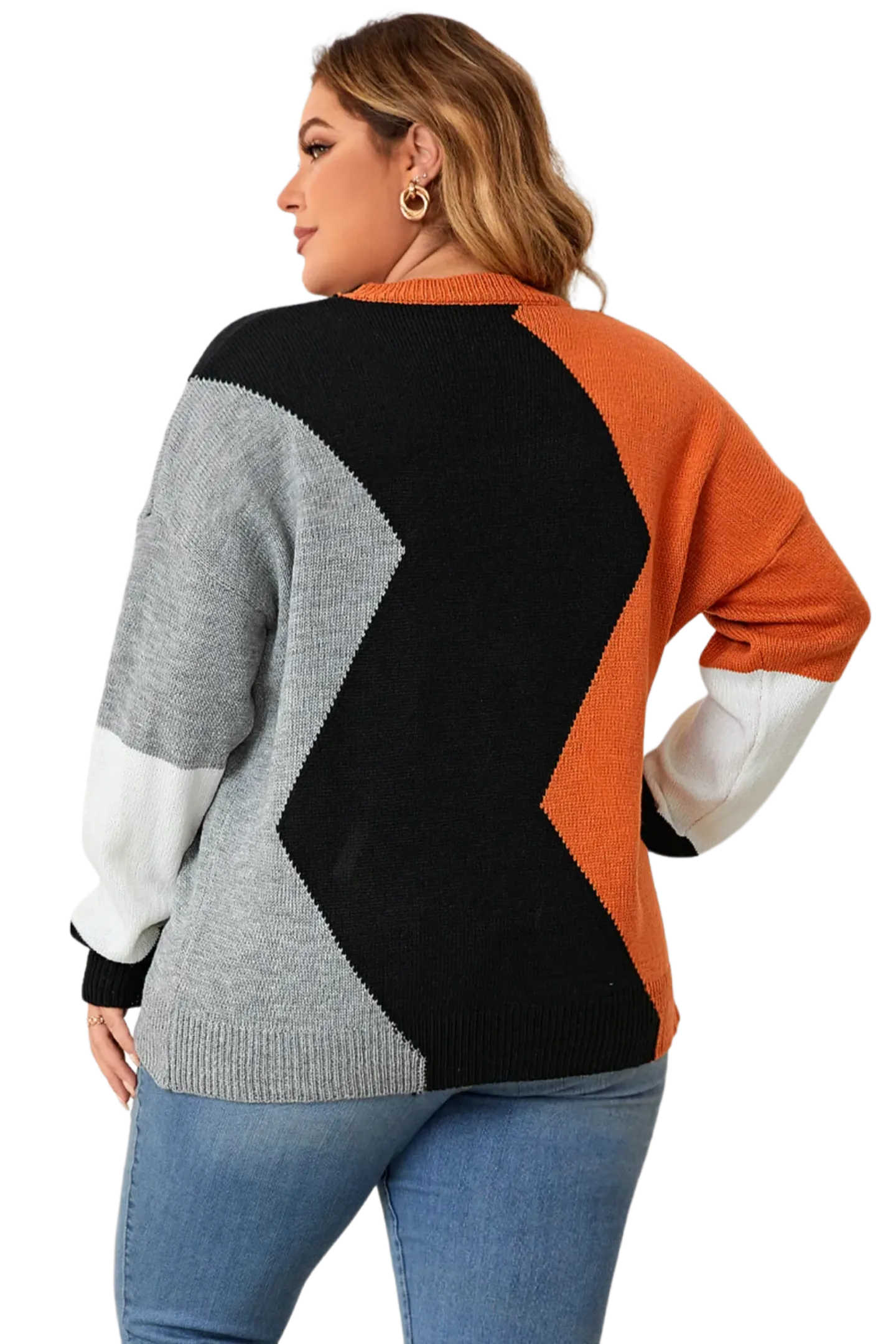 Plus Size Color Block Round Neck Knit Top