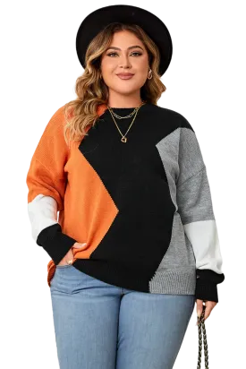 Plus Size Color Block Round Neck Knit Top