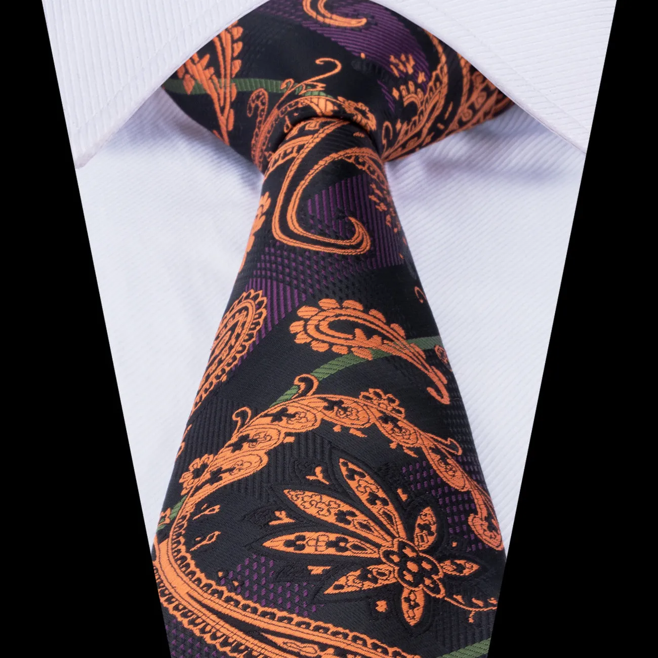 Purple Yellow Paisley Tie Hanky Cufflinks Set