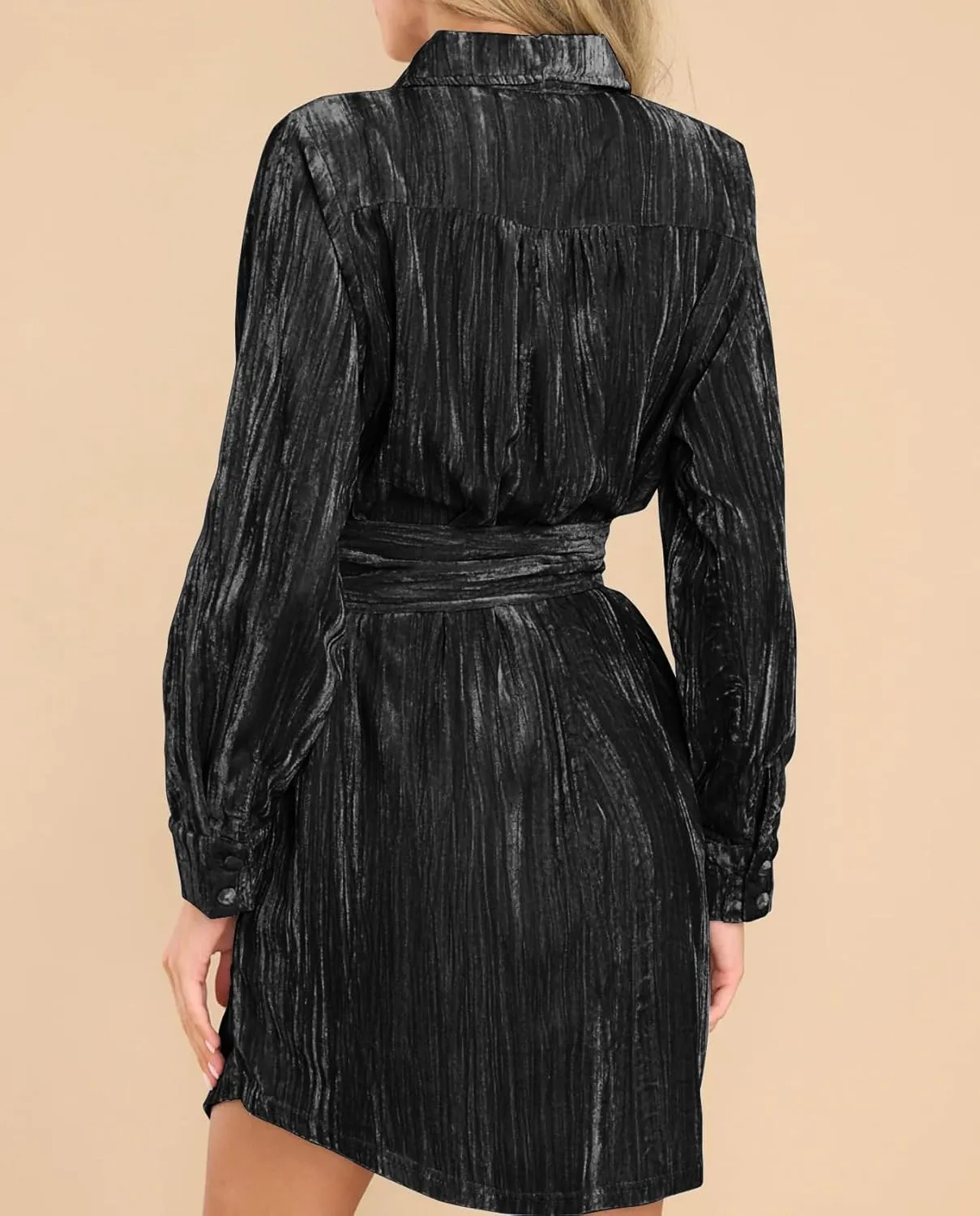 R.Vivimos Women's Shirt Dress Fall Velvet Button Down Long Sleeve Casual Mini Dress with Belt