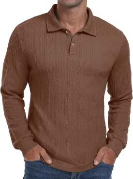 Sailwind Men's Casual Polo Shirts Twisted Button Long Sleeve Tees Collared Golf Shirt