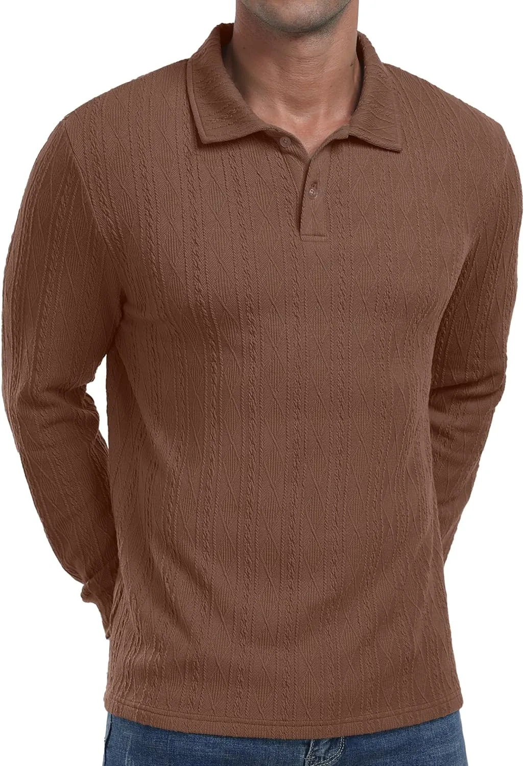 Sailwind Men's Casual Polo Shirts Twisted Button Long Sleeve Tees Collared Golf Shirt