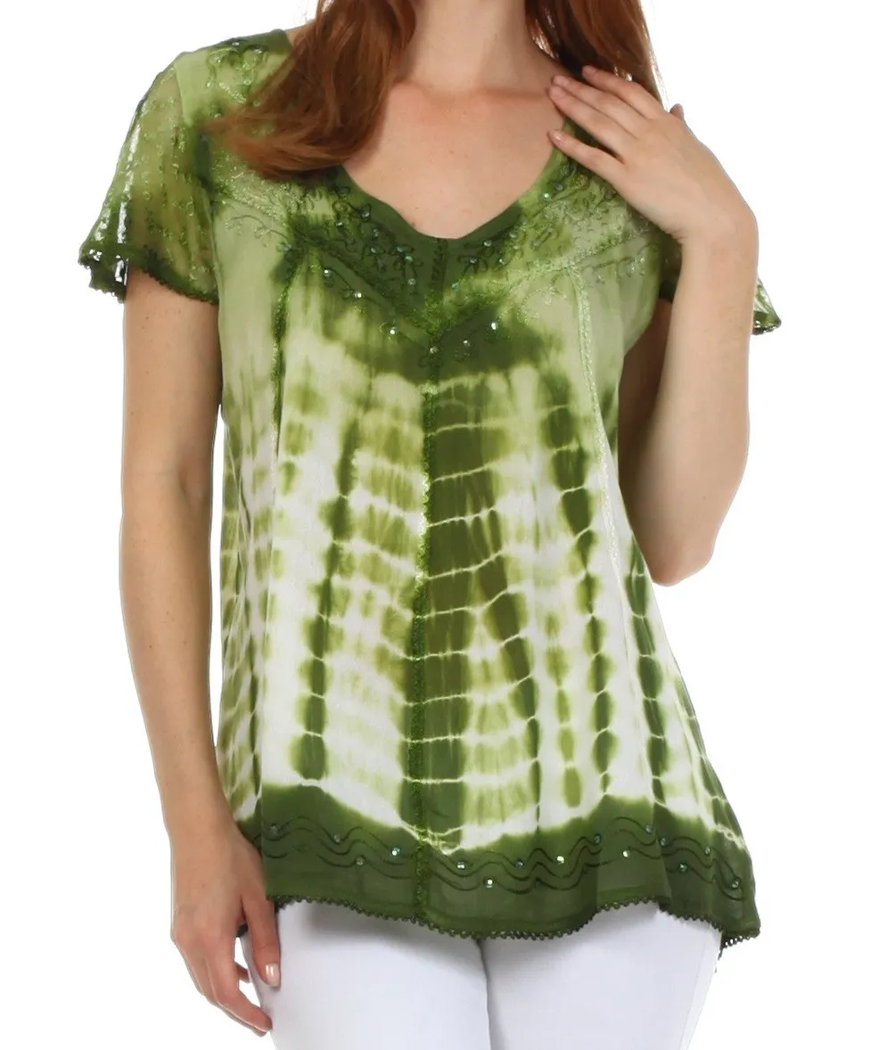 Sakkas Natalie Sequin Tie Dye Blouse