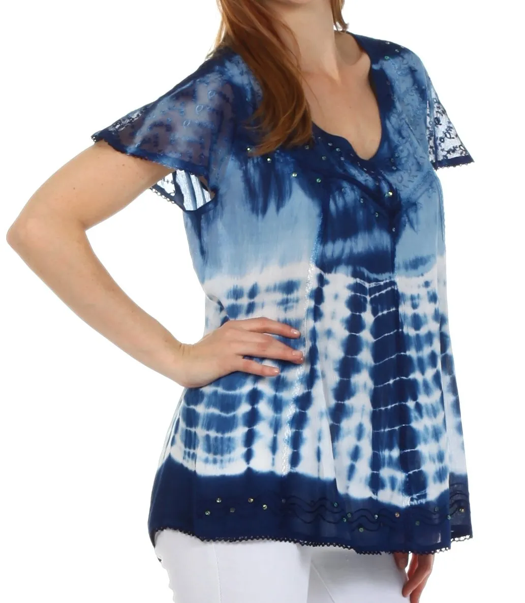 Sakkas Natalie Sequin Tie Dye Blouse