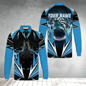 Shark And Darts Custom Name Men's Long Sleeve Polo Shirt, Whirlpool Bullseye Dartboard for Dart Lovers