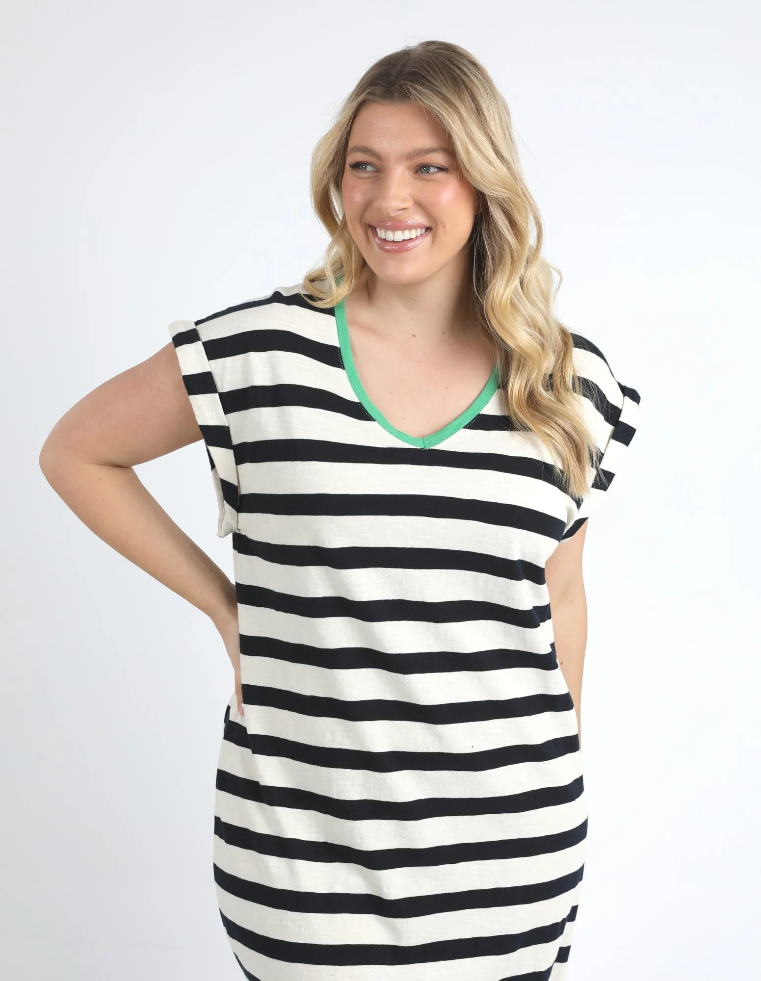 Sunny Tee Dress Navy & White Stripe