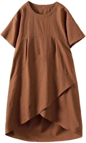 Tebreux Women's Linen Midi Dress Oversized Short Sleeve Sundress Baggy Tunic Dresses with Pockets