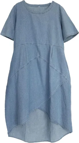 Tebreux Women's Linen Midi Dress Oversized Short Sleeve Sundress Baggy Tunic Dresses with Pockets