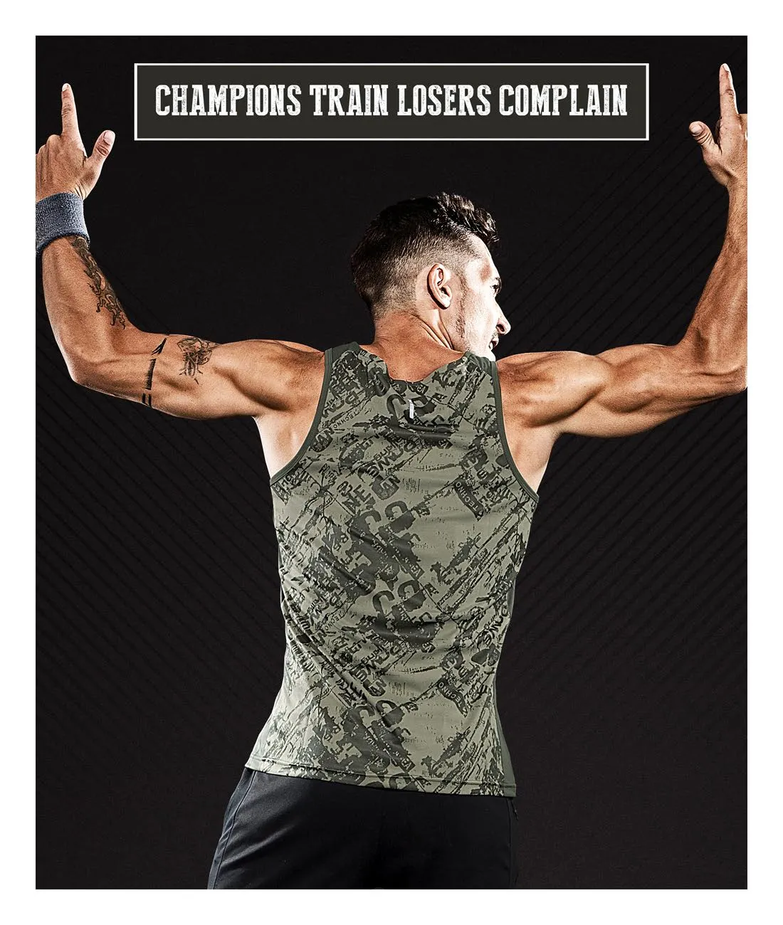 TechnoSport U Neck Sleeveless Dry Fit Sando for Men P-450 (Olive Green)