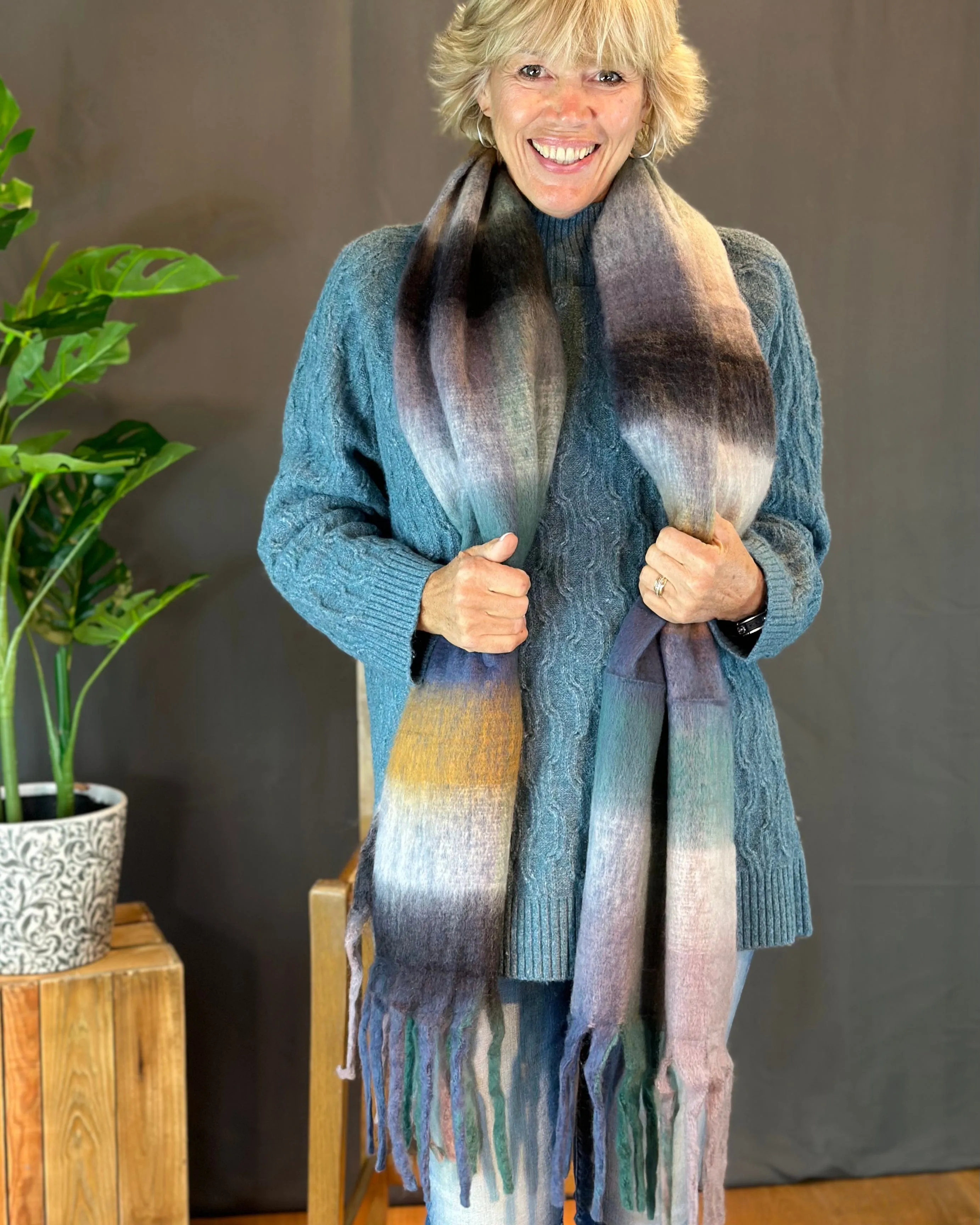 Tweed Textured Knit Turtle Neck Jumper - Sea Blue
