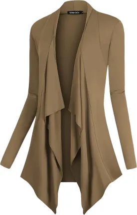 Urban CoCo Women's Drape Front Open Cardigan Long Sleeve Irregular Hem