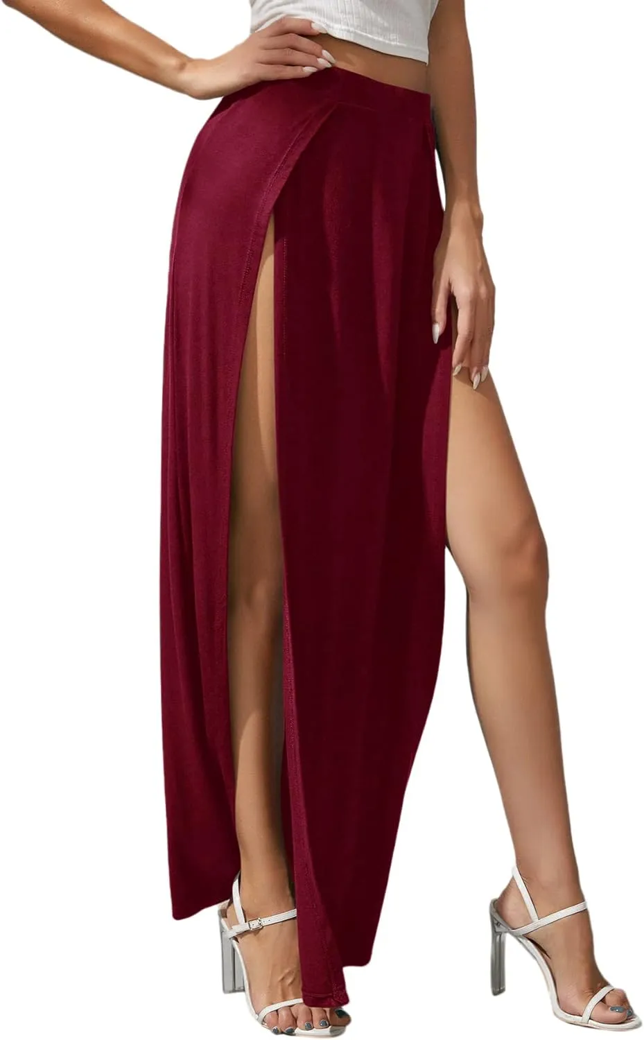 Verdusa Women's Elastic Waist High Split Wrap Flowy Long Maxi Skirt