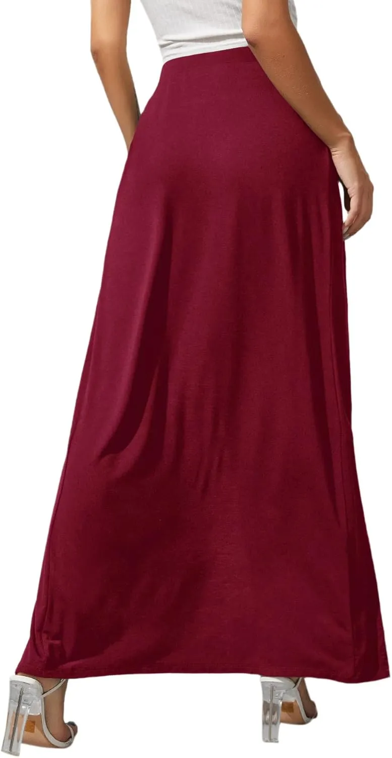 Verdusa Women's Elastic Waist High Split Wrap Flowy Long Maxi Skirt