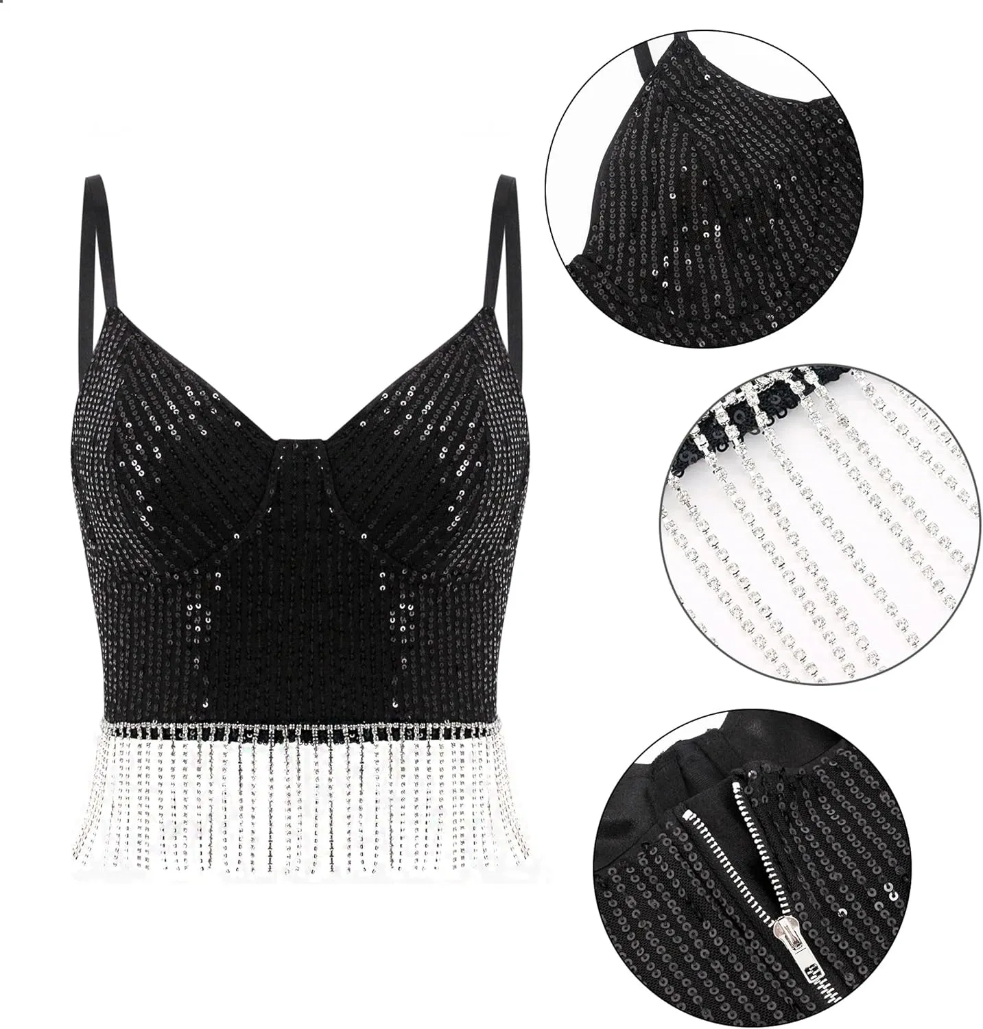 Vimoisa Women Reflective Metallic Tank Top Bustier Spaghetti Strap Crop Top Tight Sleeveless Tube Top Vest Blouse