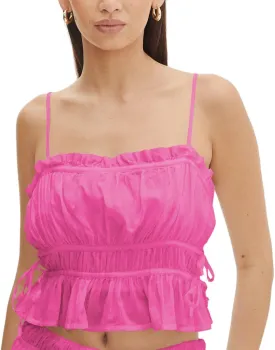 Women Y2K Spaghetti Strap Ruched Peplum Crop Cami Top Fairy Square Neck Tie Backless Ruffle Hem Cropped Tank Top